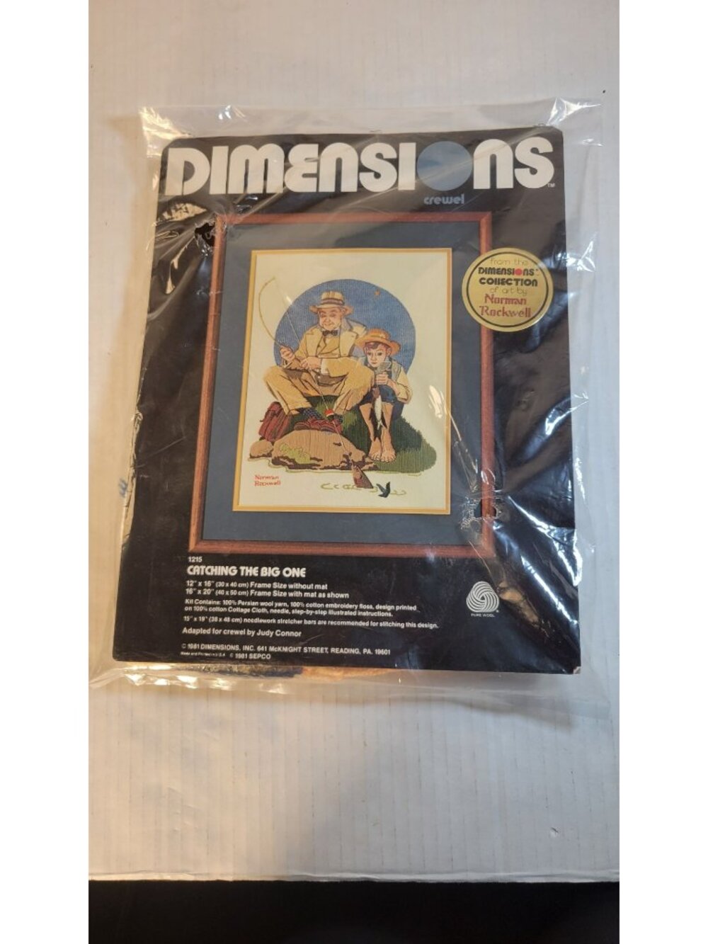 Vintage 1981 Dimensions Crewel Kit #1215 Catching the Big One Norman Rockwell